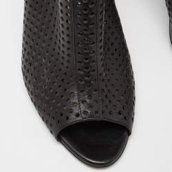 Pre Owned Prada Black Perforated Leather Peep Toe Ankle Booties Size 39