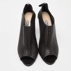 Pre Owned Prada Black Perforated Leather Peep Toe Ankle Booties Size 39