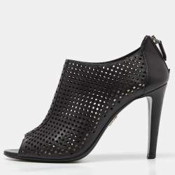Pre Owned Prada Black Perforated Leather Peep Toe Ankle Booties Size 39