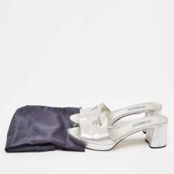 Prada Silver Leather Platform Slide Sandals Size 41 