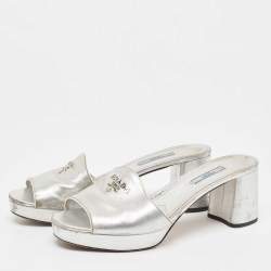 Prada Silver Leather Platform Slide Sandals Size 41 