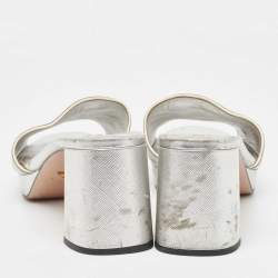 Prada Silver Leather Platform Slide Sandals Size 41 