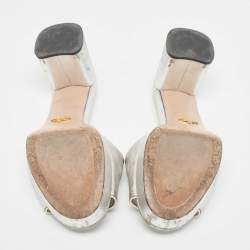 Prada Silver Leather Platform Slide Sandals Size 41 