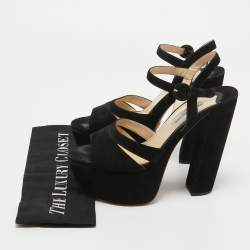 Prada Black Suede Platform Ankle Strap Sandals Size 39.5