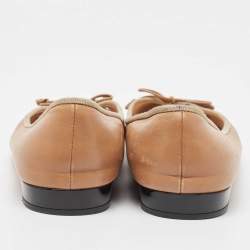 Pre Owned Prada Brown Leather Bow Ballet Flats Size 40