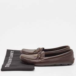 Pre Owned Prada Brown Leather Logo Detail Bow Loafers Size 38.5