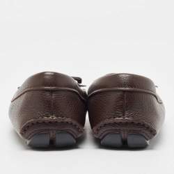 Pre Owned Prada Brown Leather Logo Detail Bow Loafers Size 38.5