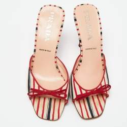 Prada Tri Color Stripe Fabric Bow Slide Sandals Size 35