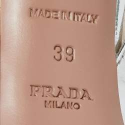 Prada Silver Laminated Leather Peep Toe Slingback Sandals Size 39