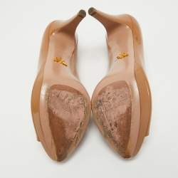 Pre Owned Prada Brown Patent Leather Peep Toe Platform Pumps Size 37.5