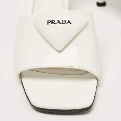 Prada White Leather Logo Slide Sandals Size 37.5