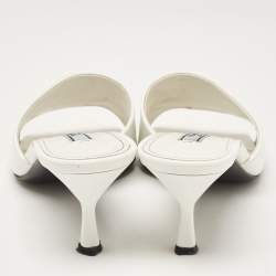 Prada White Leather Logo Slide Sandals Size 37.5