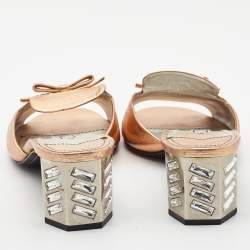Prada Metallic Leather Block Heel Slides Size 39.5