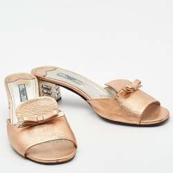 Prada Metallic Leather Block Heel Slides Size 39.5