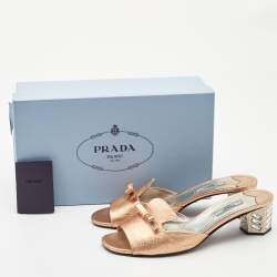Prada Metallic Leather Block Heel Slides Size 39.5