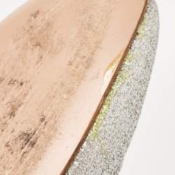 Pre Owned Prada Silver Glitter Smoking Slippers Size 36.5