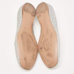 Pre Owned Prada Silver Glitter Smoking Slippers Size 36.5