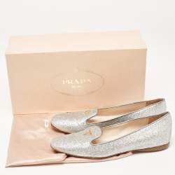 Pre Owned Prada Silver Glitter Smoking Slippers Size 36.5