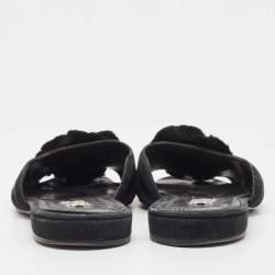 Prada Black Suede Crystal Embellished Flat Slides Size 37