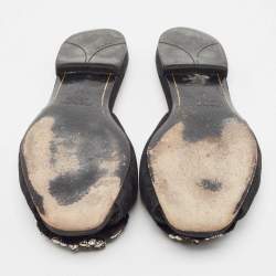 Prada Black Suede Crystal Embellished Flat Slides Size 37