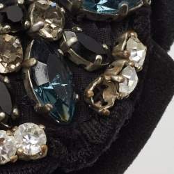Prada Black Suede Crystal Embellished Flat Slides Size 37