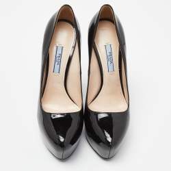 Prada Black Patent Leather Platform Pumps Size 38