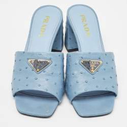 Prada Blue Ostrich Slide Sandals Size 40