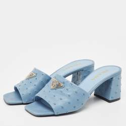 Prada Blue Ostrich Slide Sandals Size 40