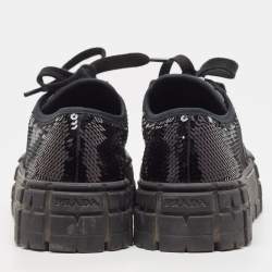 Pre Owned Prada Black Sequin Double Wheel Platform Sneakers Size 37.5