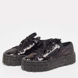 Pre Owned Prada Black Sequin Double Wheel Platform Sneakers Size 37.5