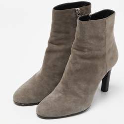 Pre Owned Prada Grey Suede Round Toe Ankle Booties Size 37