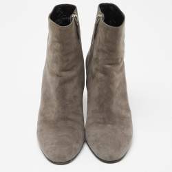 Pre Owned Prada Grey Suede Round Toe Ankle Booties Size 37