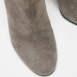 Pre Owned Prada Grey Suede Round Toe Ankle Booties Size 37