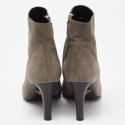 Pre Owned Prada Grey Suede Round Toe Ankle Booties Size 37