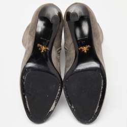 Pre Owned Prada Grey Suede Round Toe Ankle Booties Size 37