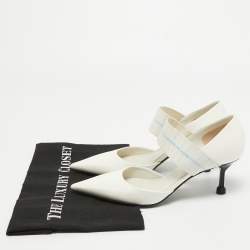 Pre Owned Prada White Patent Leather And Elastic Mary Jane D'orsay Pumps Size 36.5