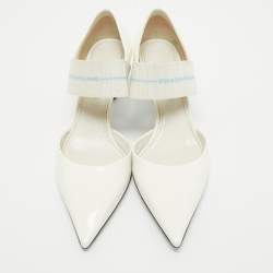 Pre Owned Prada White Patent Leather And Elastic Mary Jane D'orsay Pumps Size 36.5