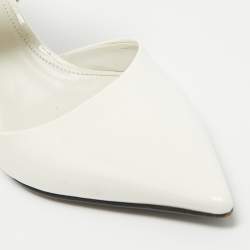 Pre Owned Prada White Patent Leather And Elastic Mary Jane D'orsay Pumps Size 36.5