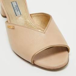 Prada Beige Patent Leather Open Toe Block Heel Slide Sandals Size 37