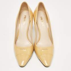 Prada Beige Patent Leather Pointed Toe Pumps Size 39.5