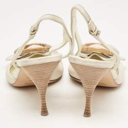 Pre Owned Prada White Leather Pointed Toe Slingback Pumps Size 40