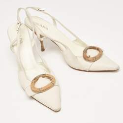 Pre Owned Prada White Leather Pointed Toe Slingback Pumps Size 40