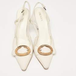 Pre Owned Prada White Leather Pointed Toe Slingback Pumps Size 40