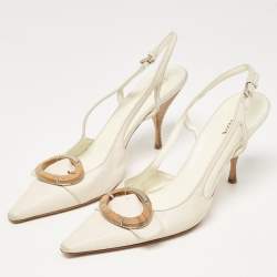 Pre Owned Prada White Leather Pointed Toe Slingback Pumps Size 40