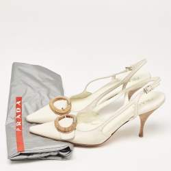 Pre Owned Prada White Leather Pointed Toe Slingback Pumps Size 40