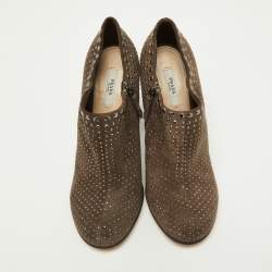 Prada Brown Studded Suede Ankle Booties Size 38