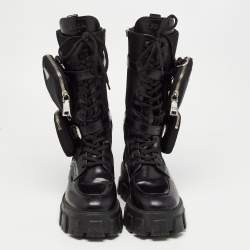 Prada Black Leather and Fabric Monolith Mid Calf Boots Size 40