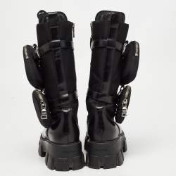 Prada Black Leather and Fabric Monolith Mid Calf Boots Size 40