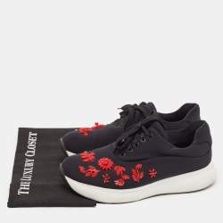 Prada Black Nylon Embellished Low Top Sneakers Size 39.5