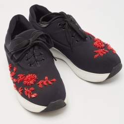 Prada Black Nylon Embellished Low Top Sneakers Size 39.5